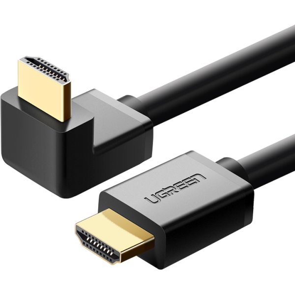Кабель HDMI Ugreen HD103 з кутовим роз’ємом 90°, 1м / 2м, чорний