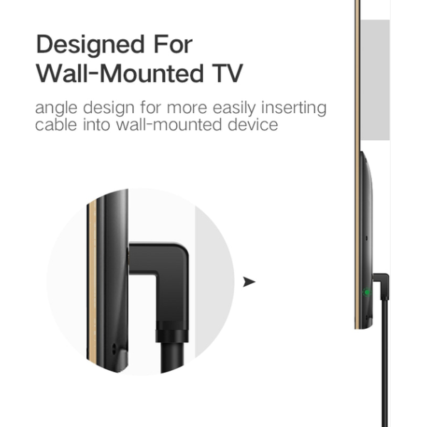 Кабель HDMI Ugreen HD103 з кутовим роз’ємом 90°, 1м / 2м, чорний