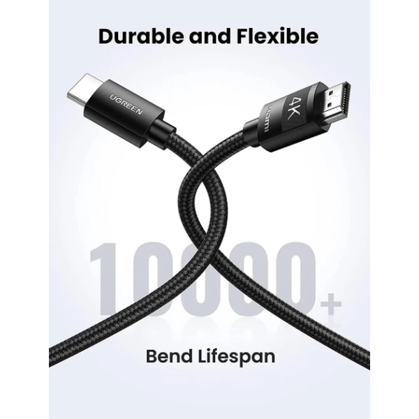 Кабель HDMI Ugreen HD119, 4K, HDR, HDMI 2.0, плетеный, черный