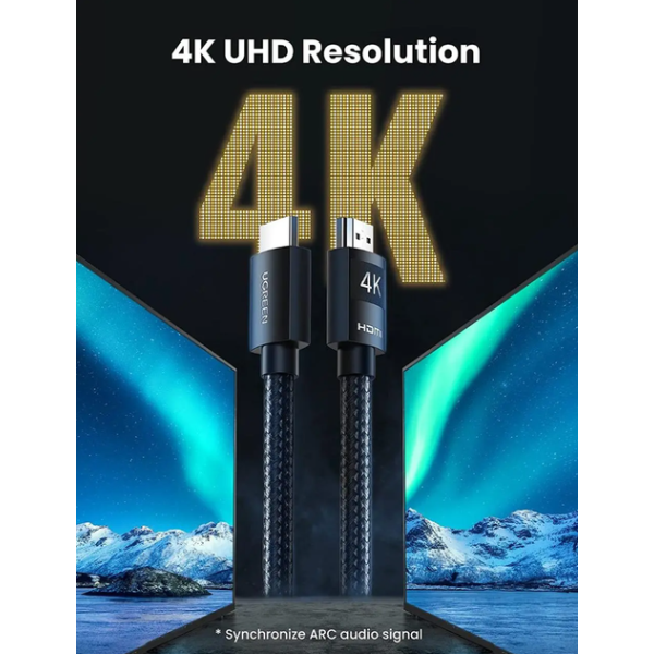 Кабель HDMI Ugreen HD119, 4K, HDR, HDMI 2.0, плетеный, черный