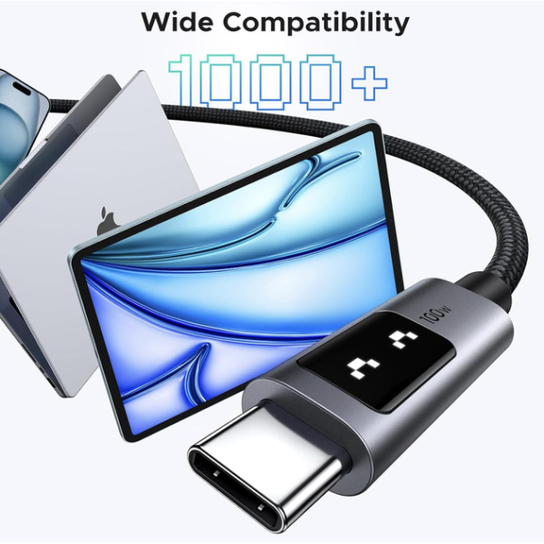 Кабель UGREEN UNO L509 USB-C to USB-C PD100W з LED-індикатором, чорний