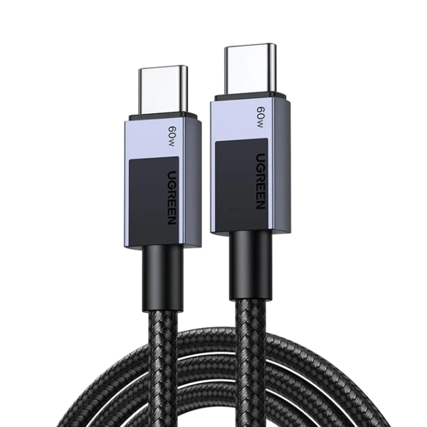 Кабель UGREEN L524 USB-C to USB-C PD 60W (3A) Fast Charging Braided Cable — Space Gray