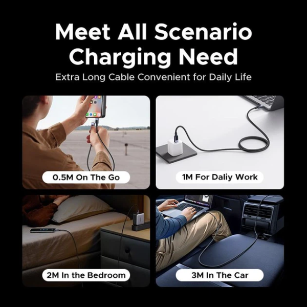 Кабель UGREEN L524 USB-C to USB-C PD 60W (3A) Fast Charging Braided Cable — Space Gray