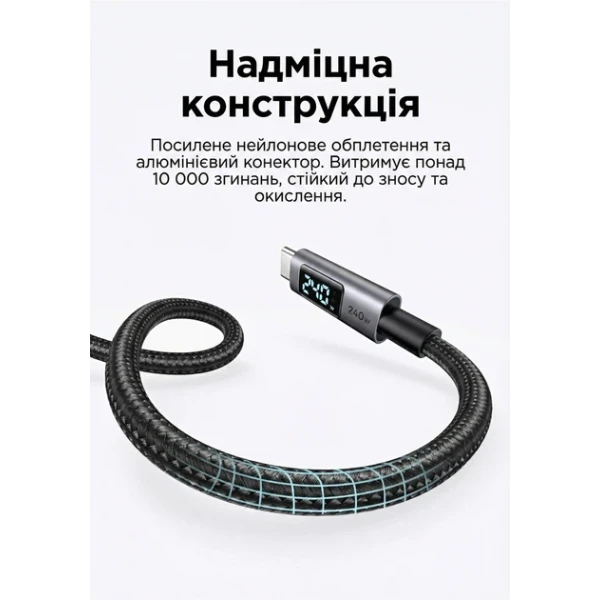 Кабель UGREEN L530 USB-C to USB-C 240W з дисплеєм Fast Charging Cable 1m (Space Gray)