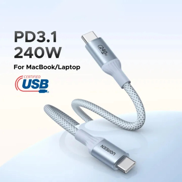 Кабель UGREEN L534 USB-C to USB-C 240W USB-IF Certified Soft Braided Cable (Starlight Blue)