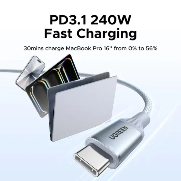 Кабель UGREEN L534 USB-C to USB-C 240W USB-IF Certified Soft Braided Cable (Starlight Blue)
