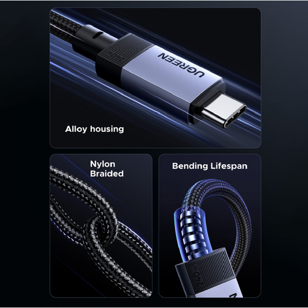 Кабель UGREEN USB4 Gen 3 Type-C to Type-C 240W, Thunderbolt 3/4, 1 м (L705, Space Gray)