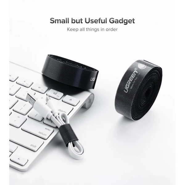 Кабельний органайзер UGREEN LP124 багаторазова нейлонова стяжка Velcro 20 мм, чорна