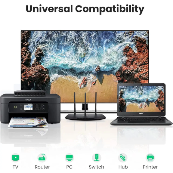 З'єднувач витої пари RJ45 Ugreen NW114 Cat7/Cat6/Cat5e Ethernet розʼєм-подовжувач, Black/White