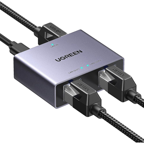 З'єднувач витої пари Ugreen NW301 Gigabit Ethernet Splitter 1 to 2, Grey