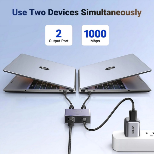 З'єднувач витої пари Ugreen NW301 Gigabit Ethernet Splitter 1 to 2, Grey