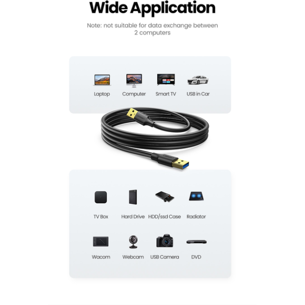 Кабель UGREEN US128 USB-A 3.0 Male to Male Cable Black
