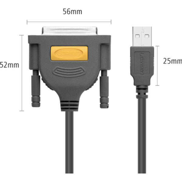 Кабель-адаптер Ugreen US167 USB to DB25 Parallel Printer Cable 2м Black