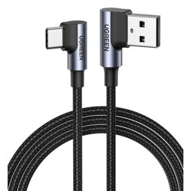 Кабель UGREEN US176 USB 2.0 90° to USB-C 90° QC3.0 3A 480Mbps Black