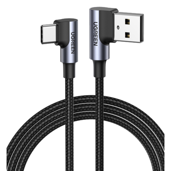 Кабель UGREEN US176 USB 2.0 90° to USB-C 90° QC3.0 3A 480Mbps Black
