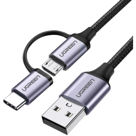 Універсальний кабель UGREEN US177 USB-A → Micro-USB + USB-C 3A 1м Black