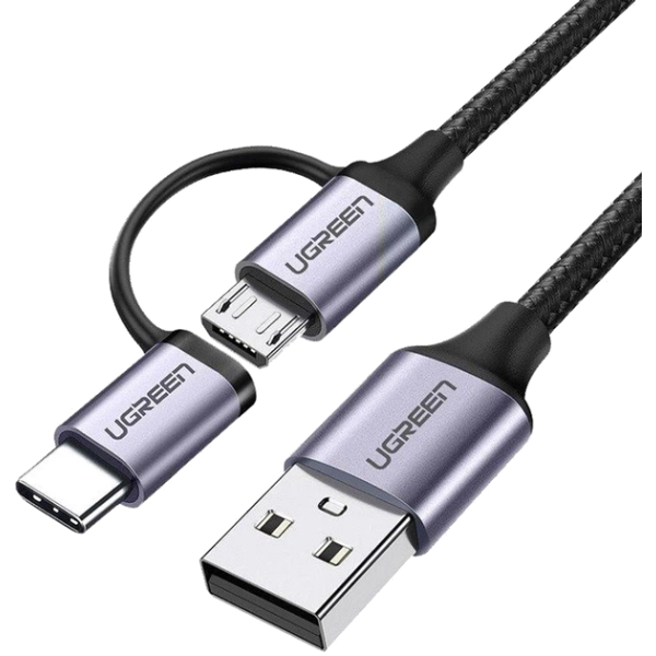 Універсальний кабель UGREEN US177 USB-A → Micro-USB + USB-C 3A 1м Black