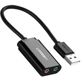 Звукова карта UGREEN US205 USB 2.0 до 3.5 мм AUX TRRS (Mic + Ear) | 15 см, чорна