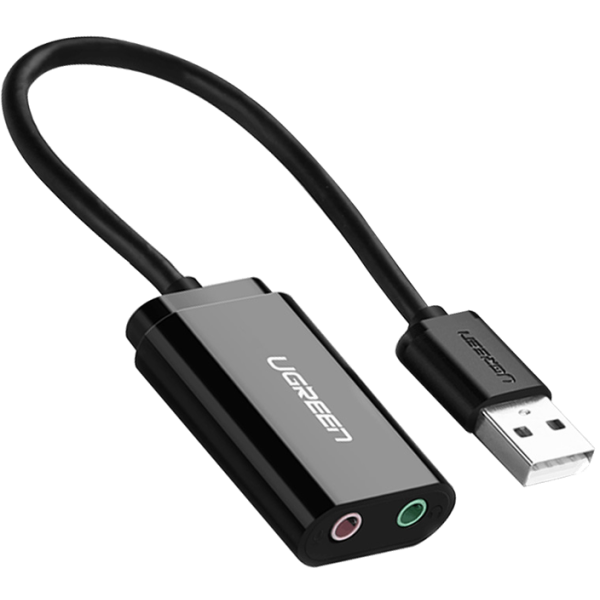 Звукова карта UGREEN US205 USB 2.0 до 3.5 мм AUX TRRS (Mic + Ear) | 15 см, чорна