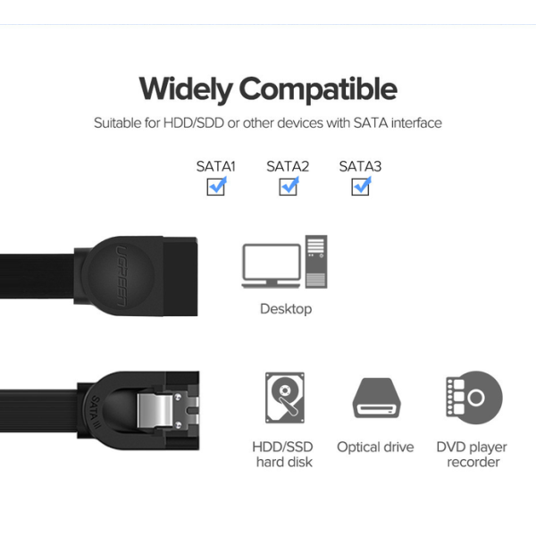 Кабель UGREEN US217 SATA 3.0 Angled Data Cable 6 Гбіт/с (0.5м, Black)