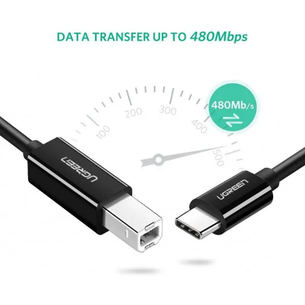 Кабель UGREEN US241 USB-C 2.0 to USB-B 2.0 Print Cable 2m Black (50446)