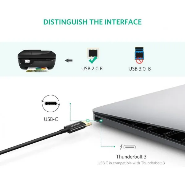 Кабель UGREEN US241 USB-C 2.0 to USB-B 2.0 Print Cable 2m Black (50446)