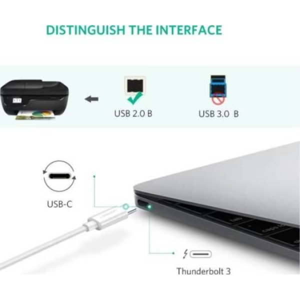 Кабель UGREEN US241 USB-C 2.0 to USB-B 2.0 Print Cable White (40560)