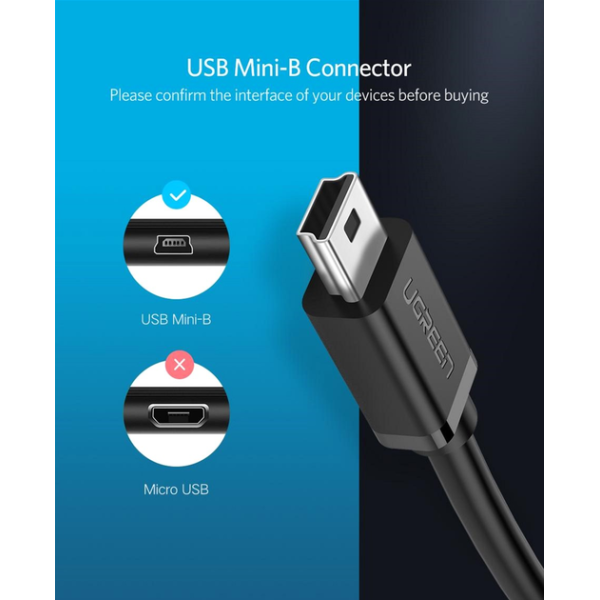 Адаптер-перехідник UGREEN US249 Mini USB-B 5Pin Male → USB 2.0 Female OTG, 10 см, чорний