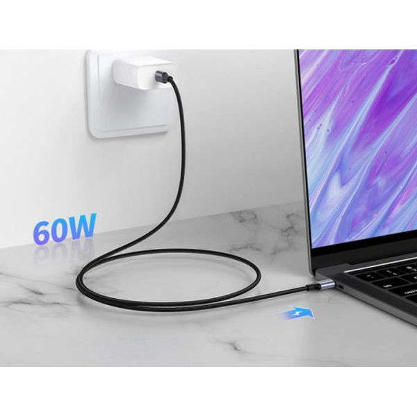 Кабель UGREEN US261 USB Type-C to USB Type-C 60Вт 3A Black/Gray