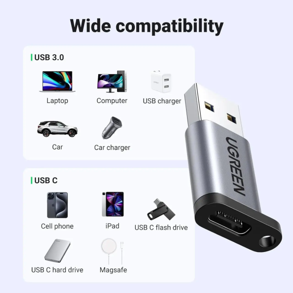 Адаптер Ugreen US276 USB-A 3.0 – USB-C 3.1 (Female)