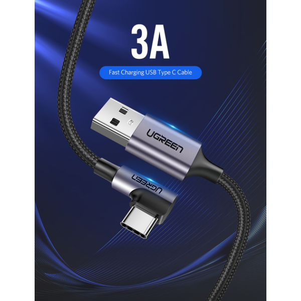 Кабель UGREEN US284 USB 2.0 to USB Type-C 90° QC3.0 Fast Charge Black