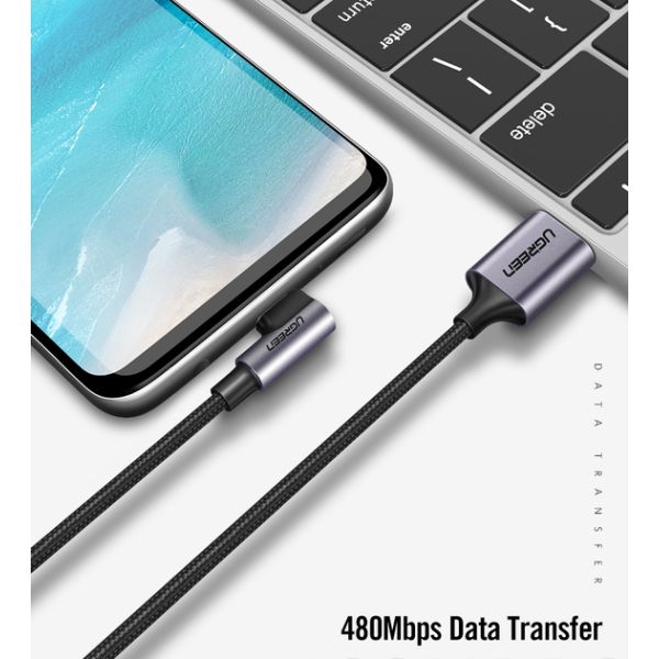 Кабель UGREEN US284 USB 2.0 to USB Type-C 90° QC3.0 Fast Charge Black