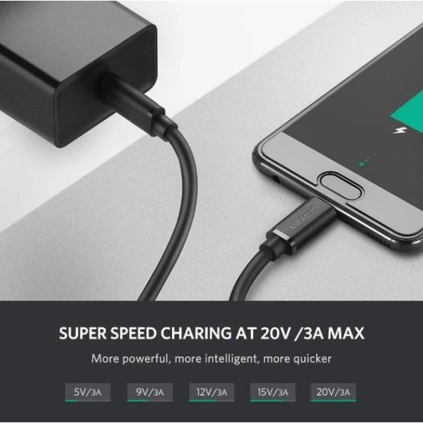 Кабель зарядний UGREEN US286 USB 2.0 Type-C to Type-C PD QC 4.0 Black