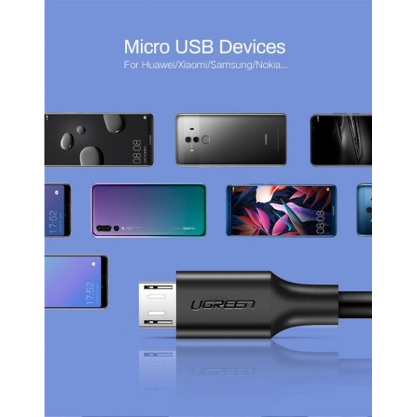 Кабель UGREEN US289 USB 2.0 – MicroUSB QC 3.0, White