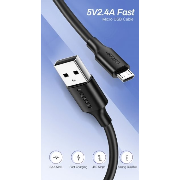 Кабель UGREEN US289 USB 2.0 – MicroUSB QC 3.0, 2A, Black