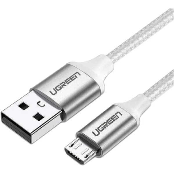 Кабель UGREEN US290 USB 2.0 A to Micro-USB 2.4A Nickel Plated Aluminum Braid White