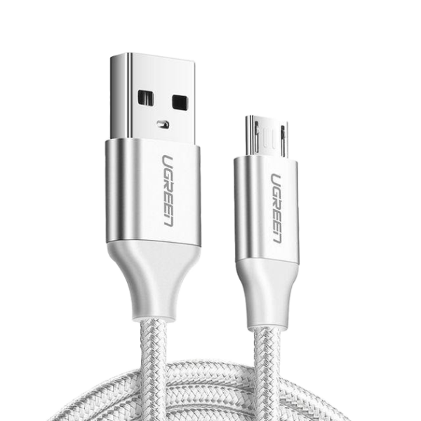 Кабель UGREEN US290 USB 2.0 A to Micro-USB 2.4A Nickel Plated Aluminum Braid White