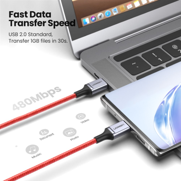 Кабель UGREEN US294 USB-C to USB-C 60W Fast Charging & Data 1м Red