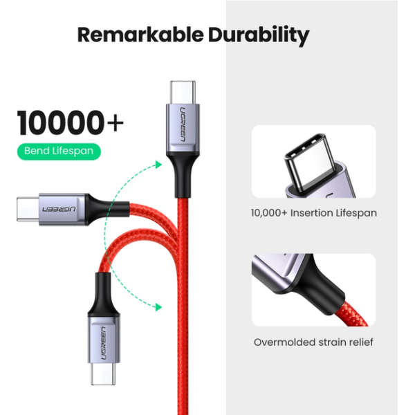 Кабель UGREEN US294 USB-C to USB-C 60W Fast Charging & Data 1м Red