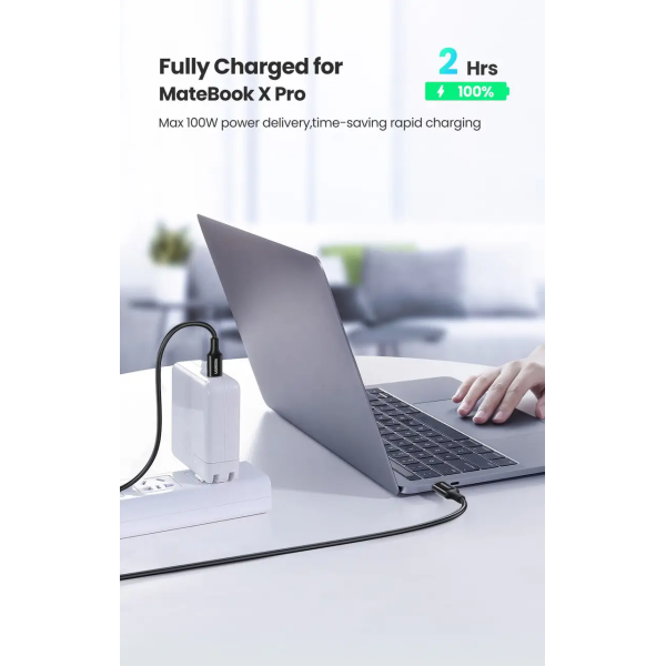 Кабель зарядний Ugreen US300 Type-C to Type-C  для швидкої зарядки 2.0 100W 5A White