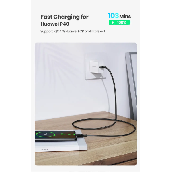 Кабель зарядний Ugreen US300 Type-C to Type-C  для швидкої зарядки 2.0 100W 5A White