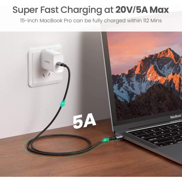 Кабель UGREEN US316 USB-C – USB-C 100W, Space Gray