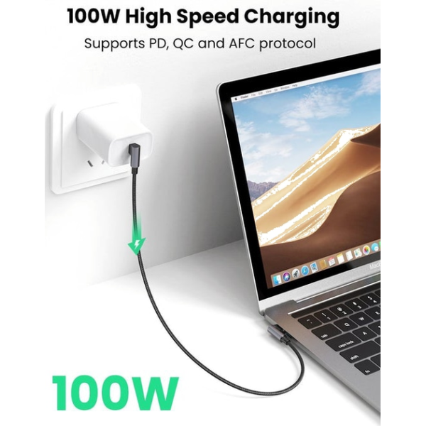 Кабель UGREEN US335 Angled USB-C to USB-C 100W 5A Fast Charging & Data, Black