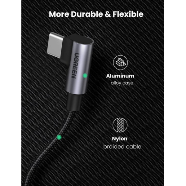 Кабель UGREEN US335 Angled USB-C to USB-C 100W 5A Fast Charging & Data, Black