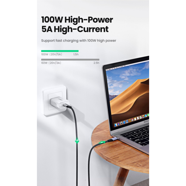 Кабель UGREEN US355 USB-C to USB-C 100W Gen2 5A Data & Fast Charging 1м Black