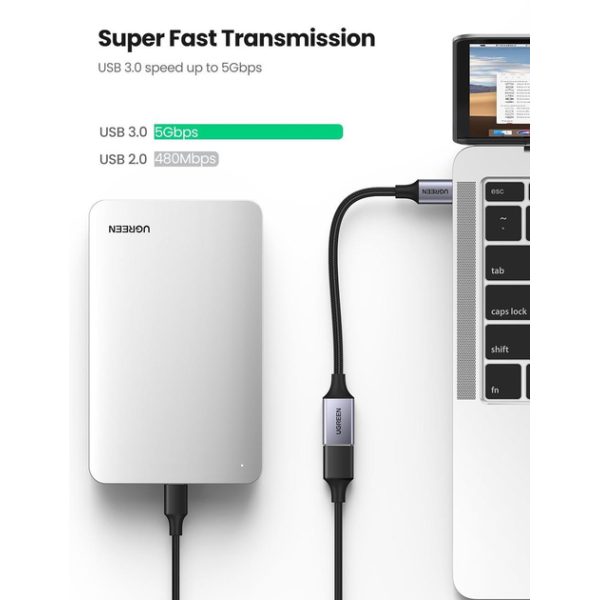 Кабель UGREEN US378 USB-C → USB 3.0 OTG Adapter Black