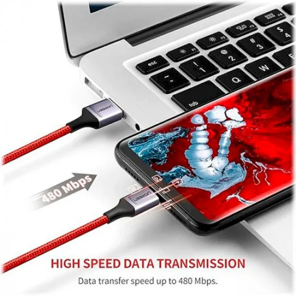 Кабель UGREEN US505 USB to USB-C 6A QC3.0 Fast Charging 1м Red