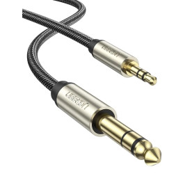 Аудіокабель UGREEN AV127 3.5mm Male  to 6.35mm Male, TRS Stereo Audio Cable, nylon braid, 2m Gray