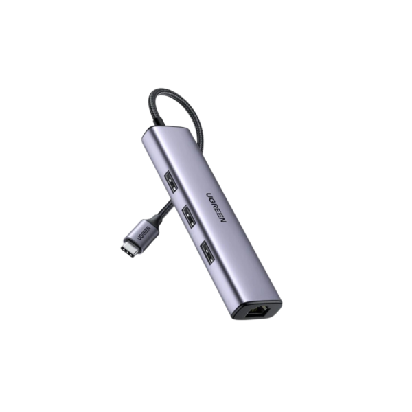 USB-хаб UGREEN CM475 USB 3.0 to Gigabit + 3xUSB 3.0 Converter with USB-C Power Port, Grey