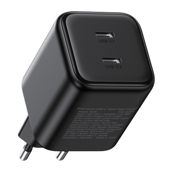 Мережевий зарядний пристрій UGREEN X526 2xUSB-C 45W GaN Fast Charger